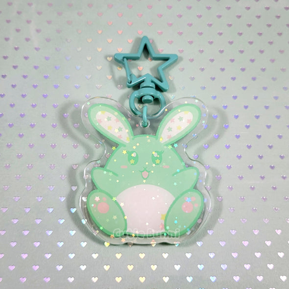 Starry Mint Bunni Acrylic Charm Keychain