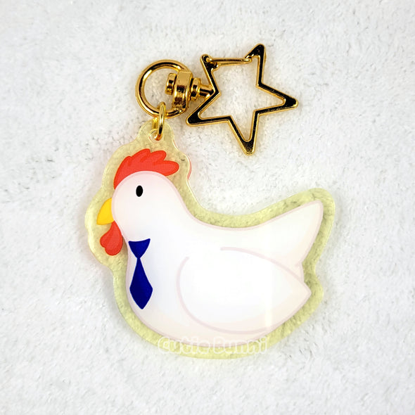 Hen Tie Business Chicken Acrylic Charm Keychain